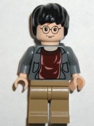 Lego hp041 - Harry Potter, Dark Bluish Gray Open Shirt Torso, Dark Tan Legs 