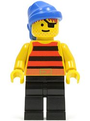 Lego pi027 - Pirate Red / Black Stripes Shirt, Black Legs, Blue Bandana 