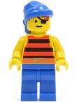   Lego pi028 - Pirate Red / Black Stripes Shirt, Blue Legs, Blue Bandana 