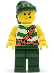 Lego pi083 - Pirate Green / White Stripes, Dark Green Legs, Dark Green Bandana 