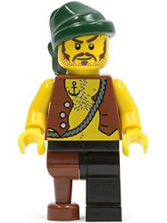 Lego pi110 - Pirate Vest and Anchor Tattoo, Black Leg and Peg Leg, Dark Green Bandana, Brown Moustache 
